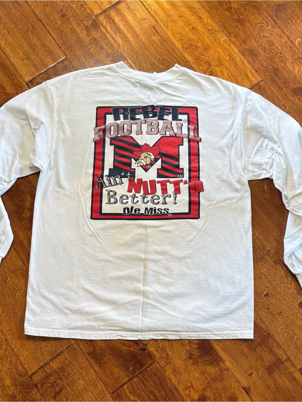 Ole Miss Rebels Colonel Reb Long Sleeve White Shirt Houston Nutt SEC Adult Large